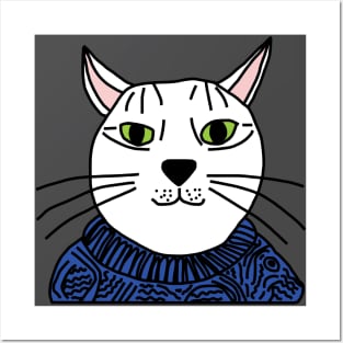 Portrait of Blue Sweater Cat Posters and Art